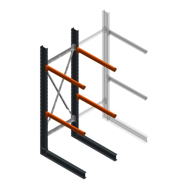 Zware draagarmstelling enkelzijdig 3000x1000x1200mm (hxbxd) 2 niveaus beginsectie