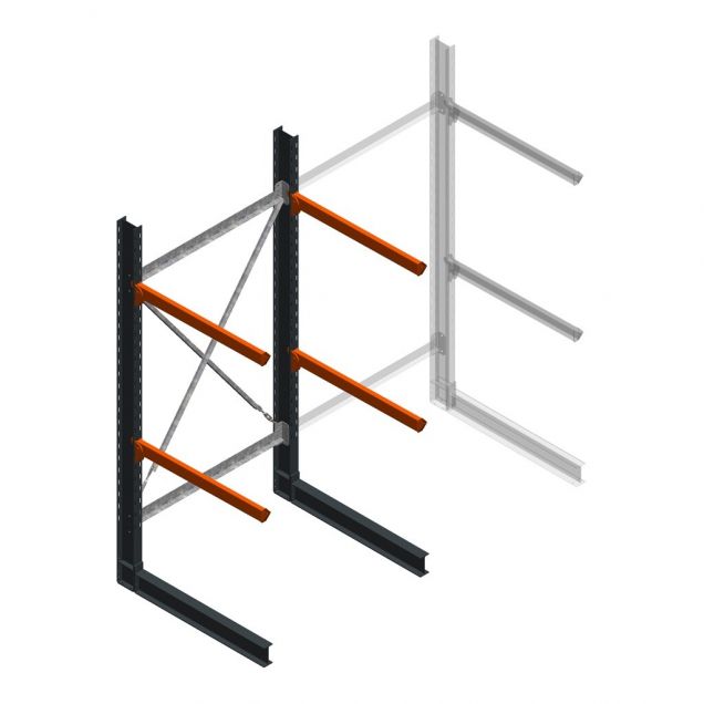 Zware draagarmstelling enkelzijdig 3000x1500x1500mm (hxbxd) 2 niveaus beginsectie