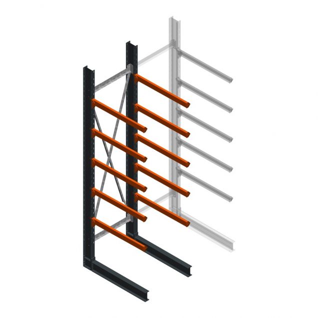 Zware draagarmstelling enkelzijdig 4000x1000x1500mm (hxbxd) 5 niveaus beginsectie