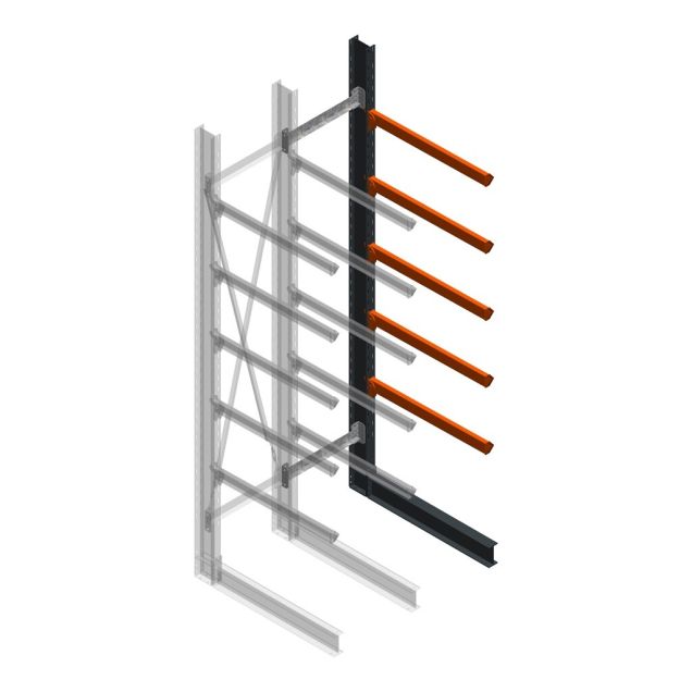 Zware draagarmstelling enkelzijdig 4000x800x1200mm (hxbxd) 5 niveaus aanbouwsectie
