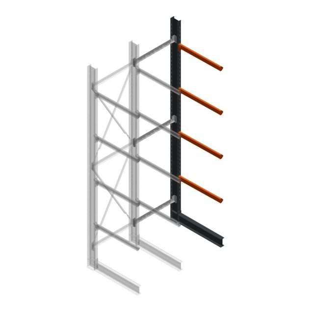Zware draagarmstelling enkelzijdig 5000x1200x1500mm (hxbxd) 4 niveaus aanbouwsectie