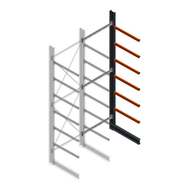 Zware draagarmstelling enkelzijdig 5000x1500x1500mm (hxbxd) 6 niveaus aanbouwsectie
