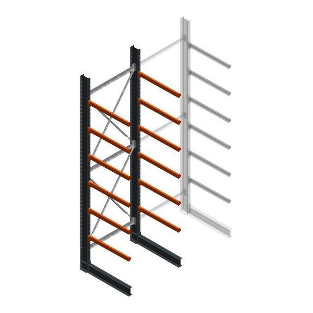 Zware draagarmstelling enkelzijdig 5000x1500x1000mm (hxbxd) 6 niveaus beginsectie