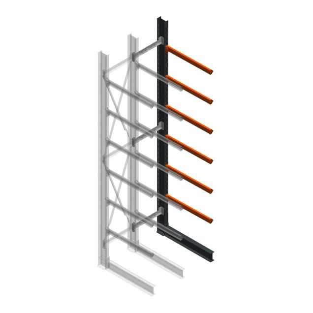 Zware draagarmstelling enkelzijdig 5000x800x1200mm (hxbxd) 6 niveaus aanbouwsectie