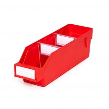 Magazijnbak 3009 Rood met 2 verdeelschotten en 3 labels 300x90x95mm (lxbxh)