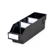 Magazijnbak 3009  Zwart (ESD) met 2 verdeelschotten en 3 labels 300x90x95mm (lxbxh)