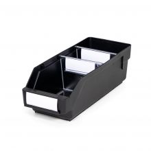 Magazijnbak 3012  Zwart (ESD) met 2 verdeelschotten en 3 labels 300x120x95mm (lxbxh)