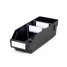 Magazijnbak 3012  Zwart (ESD) met 2 verdeelschotten en 3 labels 300x120x95mm (lxbxh)