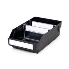 Magazijnbak 3018  Zwart (ESD) met 2 verdeelschotten en 3 labels 300x180x95mm (lxbxh)