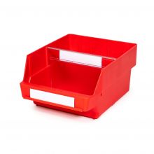 Magazijnbak 3024-15 Rood met 1 verdeelschot en 2 labels 300x240x150mm (lxbxh)