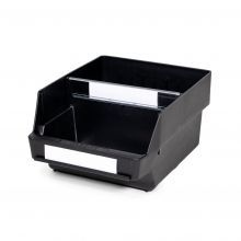 Magazijnbak 3024-15  Zwart (ESD) met 1 verdeelschot en 2 labels 300x240x150mm (lxbxh)