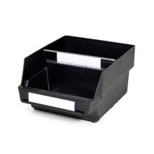 Magazijnbak 3024-15  Zwart (ESD) met 1 verdeelschot en 2 labels 300x240x150mm (lxbxh)