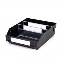 Magazijnbak 3024  Zwart (ESD) met 2 verdeelschotten en 3 labels 300x240x95mm (lxbxh)