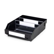 Magazijnbak 3024  Zwart (ESD) met 2 verdeelschotten en 3 labels 300x240x95mm (lxbxh)