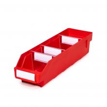 Magazijnbak 4012 Rood met 3 verdeelschotten en 4 labels 400x120x95mm (lxbxh)