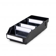 Magazijnbak 4018  Zwart (ESD) met 3 verdeelschotten en 4 labels 400x180x95mm (lxbxh)