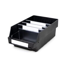 Magazijnbak 4024-15  Zwart (ESD) met 3 verdeelschotten en 4 labels 400x240x150mm (lxbxh)