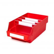 Magazijnbak 4024-15 Rood met 3 verdeelschotten en 4 labels 400x240x150mm (lxbxh)