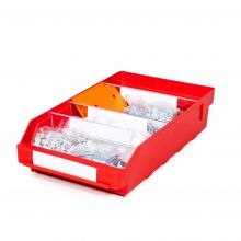 Magazijnbak 4024 Rood met 3 verdeelschotten en 4 labels 400x240x95mm (lxbxh)