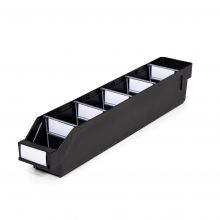 Magazijnbak 5009  Zwart (ESD) met 5 verdeelschotten en 6 labels 500x90x95mm (lxbxh)