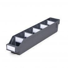 Magazijnbak 5009 Grijs met 5 verdeelschotten en 6 labels 500x90x95mm (lxbxh)