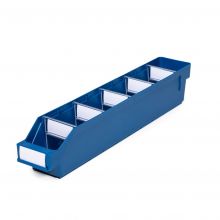 Magazijnbak 5009 Blauw met 5 verdeelschotten en 6 labels 500x90x95mm (lxbxh)