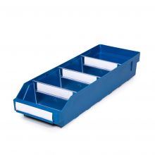 Magazijnbak 5018 Blauw met 3 verdeelschotten en 4 labels 500x180x95mm (lxbxh)