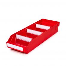 Magazijnbak 5018 Rood met 3 verdeelschotten en 4 labels 500x180x95mm (lxbxh)