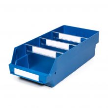 Magazijnbak 5024-15 Blauw met 3 verdeelschotten en 4 labels 500x240x150mm (lxbxh)