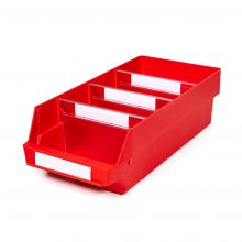 Magazijnbak 5024-15 Rood met 3 verdeelschotten en 4 labels 500x240x150mm (lxbxh)