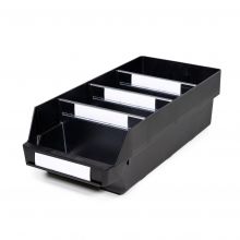 Magazijnbak 5024-15  Zwart (ESD) met 3 verdeelschotten en 4 labels 500x240x150mm (lxbxh)