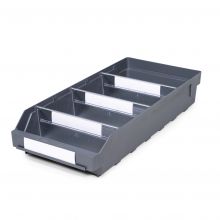 Magazijnbak 5024 Grijs met 3 verdeelschotten en 4 labels 500x240x95mm (lxbxh)