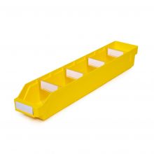 Magazijnbak 6012 Geel met 4 verdeelschotten en 5 labels 600x120x95mm (lxbxh)