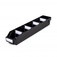 Magazijnbak 6012  Zwart (ESD) met 4 verdeelschotten en 5 labels 600x120x95mm (lxbxh)