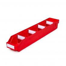 Magazijnbak 6012 Rood met 4 verdeelschotten en 5 labels 600x120x95mm (lxbxh)