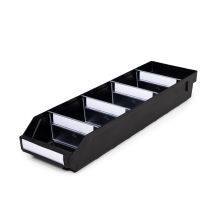 Magazijnbak 6018  Zwart (ESD) met 4 verdeelschotten en 5 labels 600x180x95mm (lxbxh)