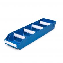 Magazijnbak 6018 Blauw met 4 verdeelschotten en 5 labels 600x180x95mm (lxbxh)