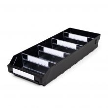 Magazijnbak 6024  Zwart (ESD) met 4 verdeelschotten en 5 labels 600x240x95mm (lxbxh)