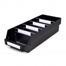 Magazijnbak 6024-15  Zwart (ESD) met 4 verdeelschotten en 5 labels 600x240x150mm (lxbxh)