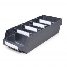 Magazijnbak 6024-15 Grijs met 4 verdeelschotten en 5 labels 600x240x150mm (lxbxh)