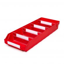 Magazijnbak 6024 Rood met 4 verdeelschotten en 5 labels 600x240x95mm (lxbxh)