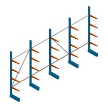 Voordeelrij lichte draagarmstelling BR enkelzijdig 2500x5100x500 mm (hxbxd) 4 niveaus