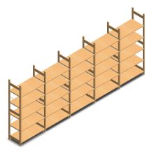Voordeelrij houten legbordstelling BT Euro 2100x5030x500 mm (hxbxd) 5 niveaus