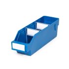 Magazijnbak 3009 Blauw met 2 verdeelschotten en 3 labels 300x90x95mm (lxbxh)