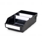 Magazijnbak 3018  Zwart (ESD) met 2 verdeelschotten en 3 labels 300x180x95mm (lxbxh)