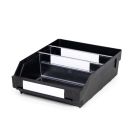 Magazijnbak 3024  Zwart (ESD) met 2 verdeelschotten en 3 labels 300x240x95mm (lxbxh)