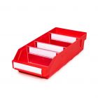 Magazijnbak 4018 Rood met 3 verdeelschotten en 4 labels 400x180x95mm (lxbxh)