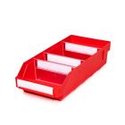 Magazijnbak 4018 Rood met 3 verdeelschotten en 4 labels 400x180x95mm (lxbxh)