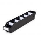 Magazijnbak 5009  Zwart (ESD) met 5 verdeelschotten en 6 labels 500x90x95mm (lxbxh)