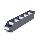 Magazijnbak 5009 Grijs met 5 verdeelschotten en 6 labels 500x90x95mm (lxbxh)